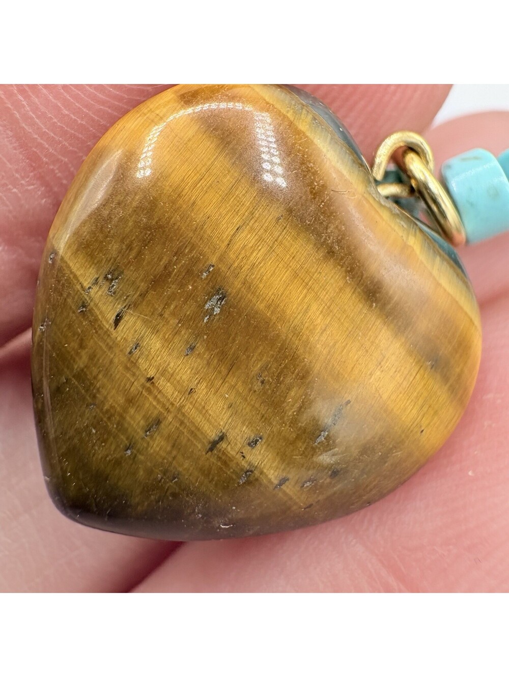 Mayamar Turquoise Beaded w/Tiger's Eye Stone Heart Necklace 18" (NEW) 24K Plated - Picture 8 of 10